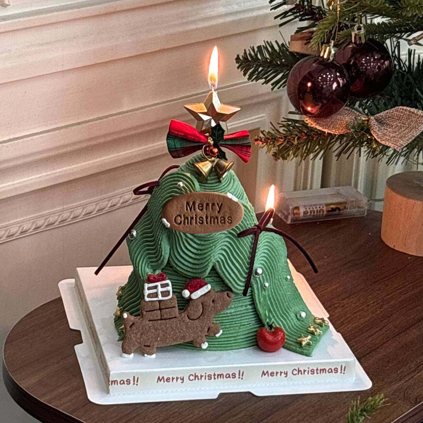 2026圣诞树蛋糕装饰摆件圣诞快乐饼干五角星蜡烛铃铛烘焙装扮插件