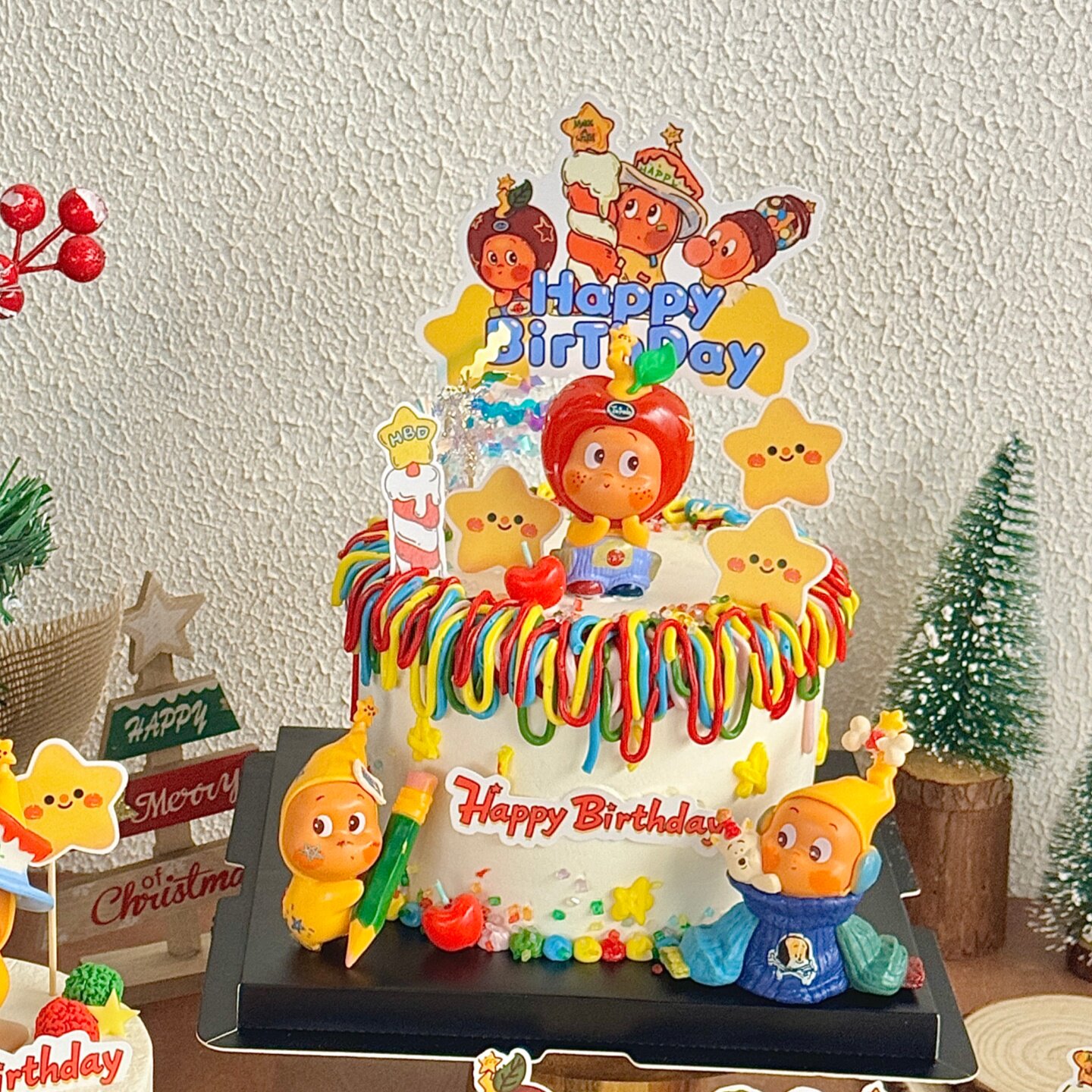 卡通许愿苹果星星人蛋糕装饰摆件星星人插牌儿童生日派对装扮插件