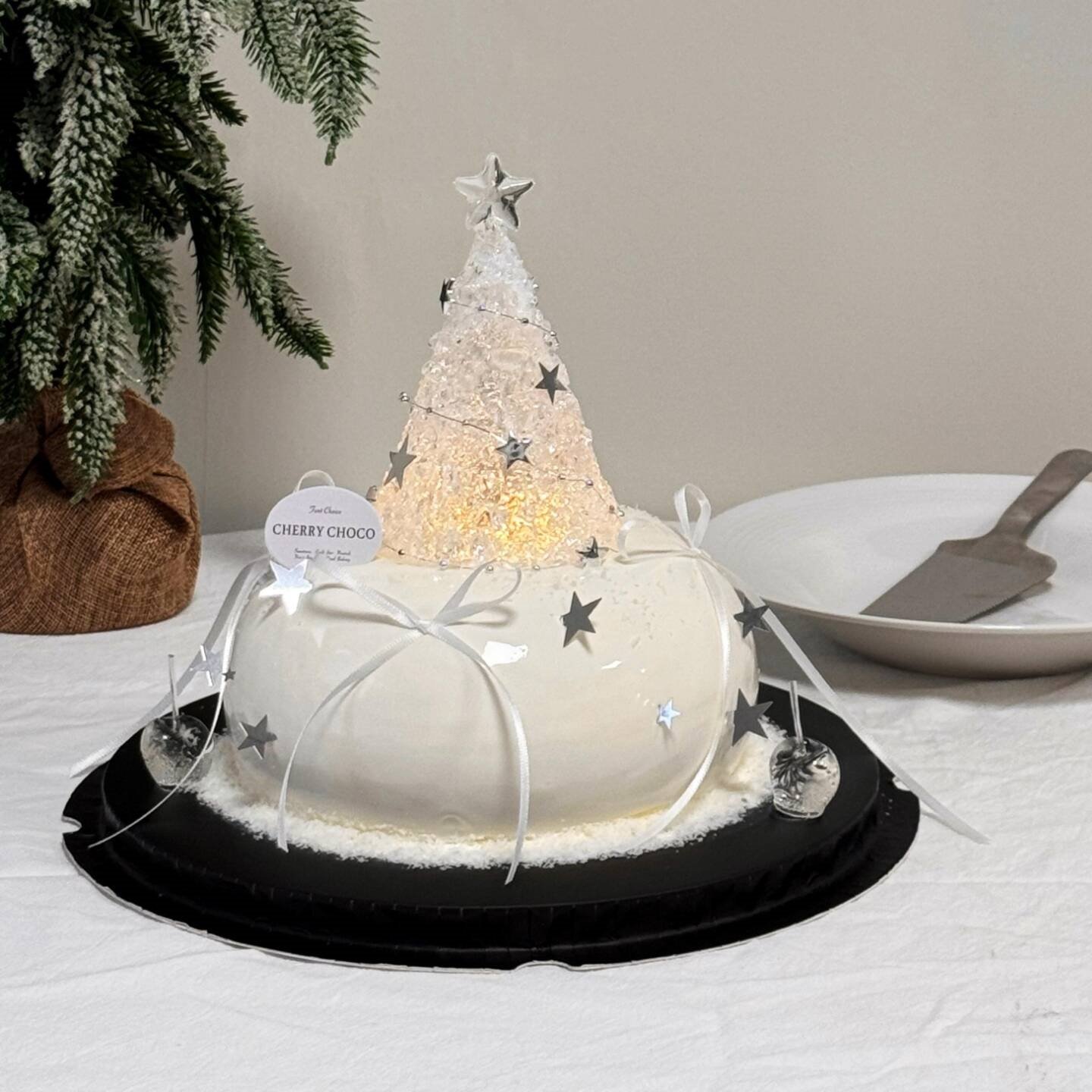 2026圣诞节唯美发光灯圣诞树蛋糕装饰银色亮片星星甜品装扮插件