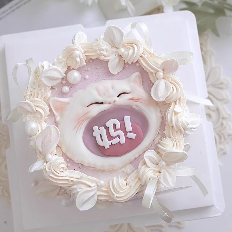 2025母亲节快乐妈宝猫蛋糕装饰摆件毛毡珍珠仙女妈妈甜品装扮配件