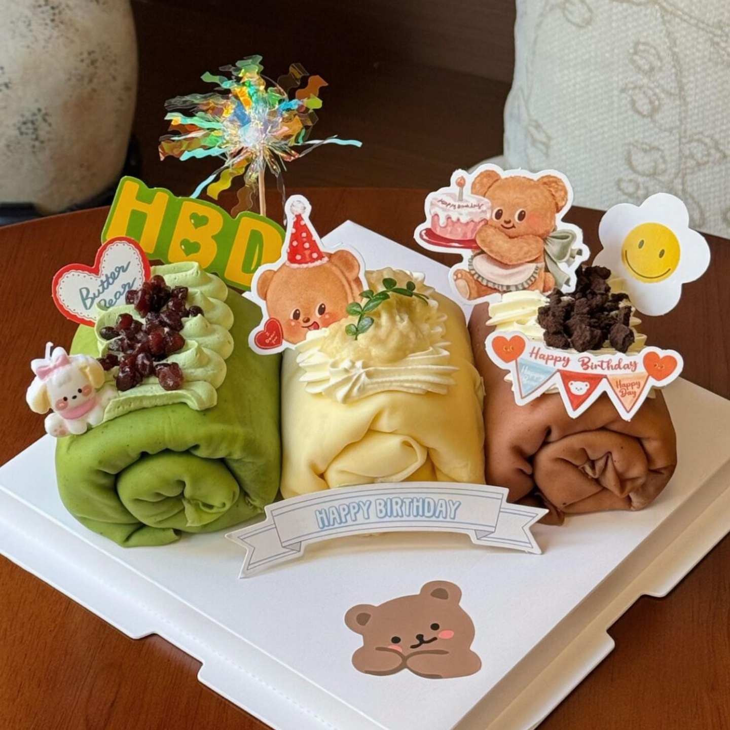 网红韩式ins卡通可爱黄油小熊蛋糕装饰插牌小熊小狗蜡烛插件配件