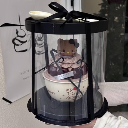 2026网红圣诞节新年黑皮KT猫车厘子碗蛋糕装饰Hellokitty樱桃碗
