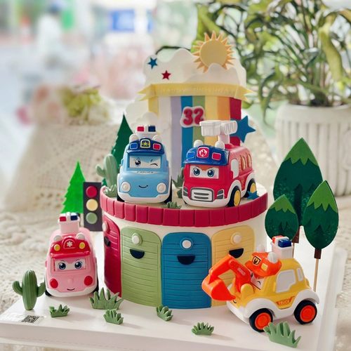 卡通挖机推土机吊机路标摆件