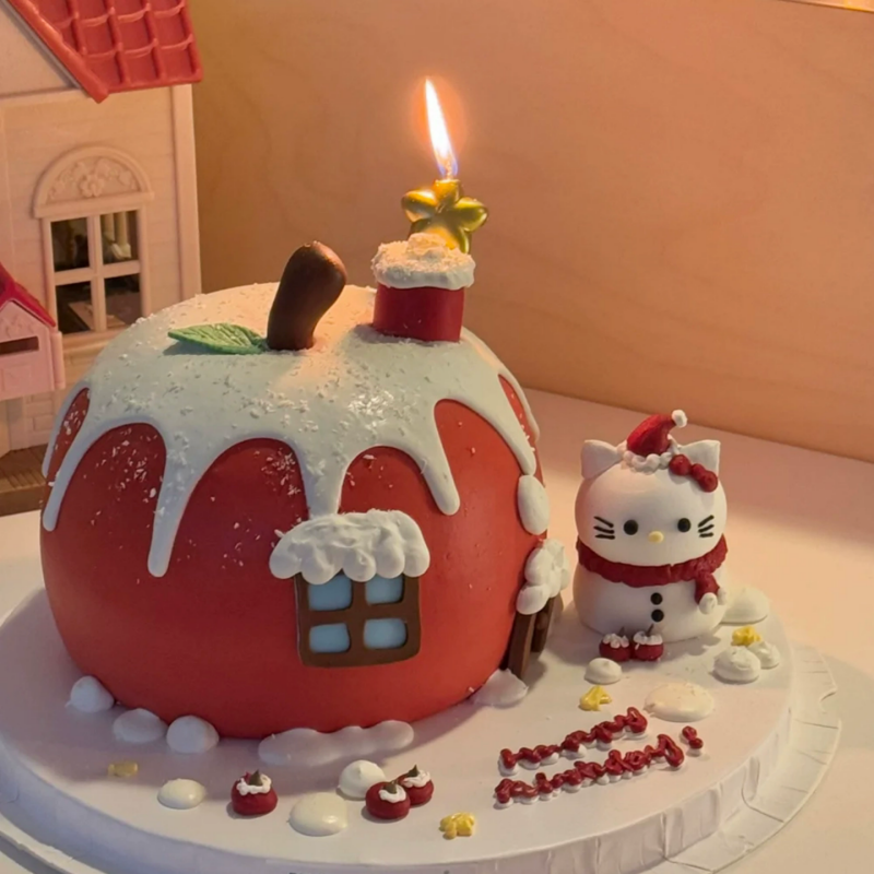 2025圣诞节蛋糕装饰围巾帽子kt猫摆件平安夜苹果星星蜡烛烘焙甜品