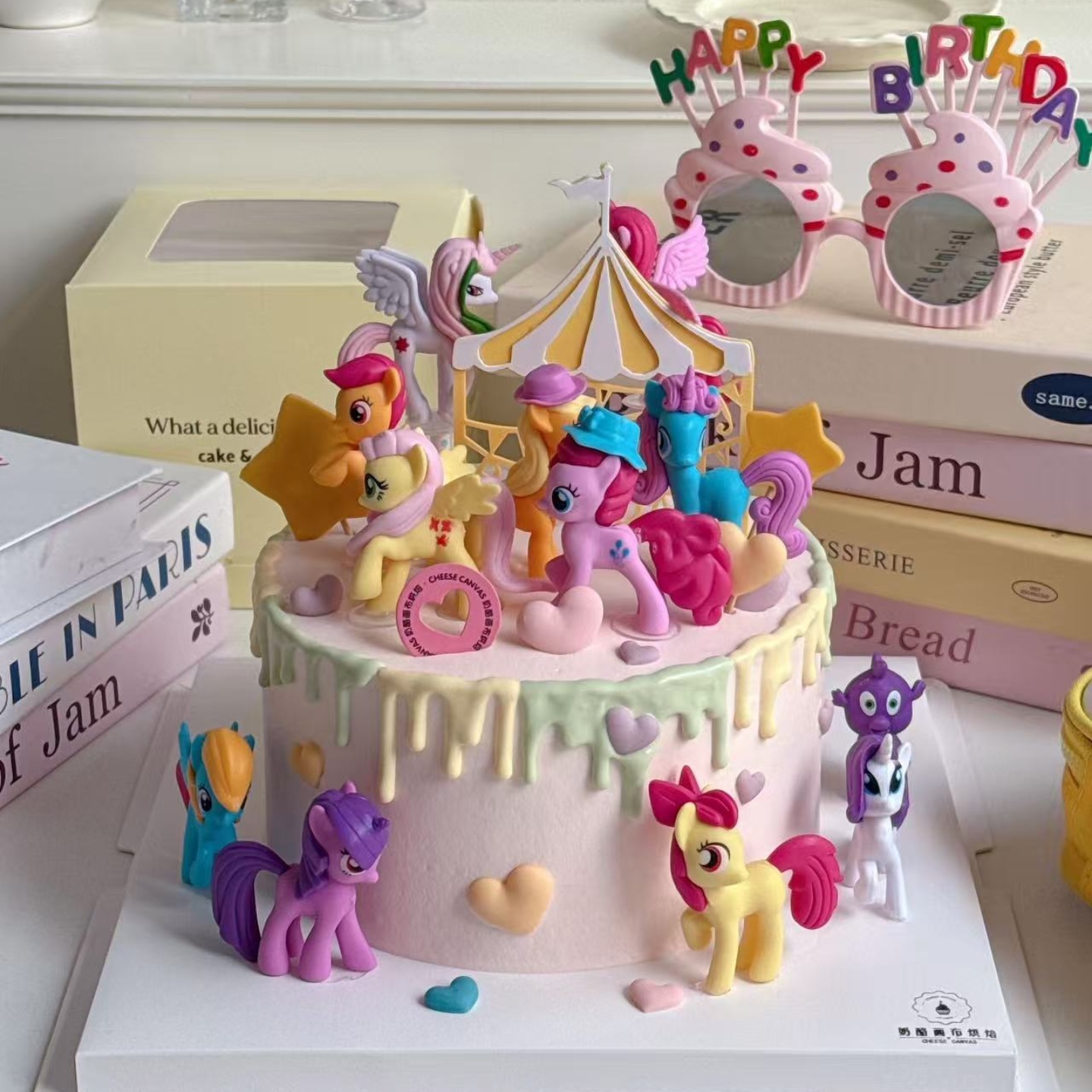 网红粉色小马宝莉蛋糕装饰摆件彩虹独角兽儿童女孩公主生日装扮