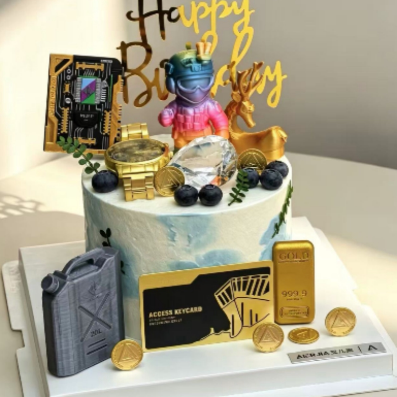 网红三角洲周边大红模型蛋糕装饰炫彩威龙金色生日插牌甜品装扮