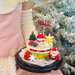 2026圣诞节坐姿老人蛋糕装 饰摆件圣诞雪人五角星圣诞树蜡烛插件