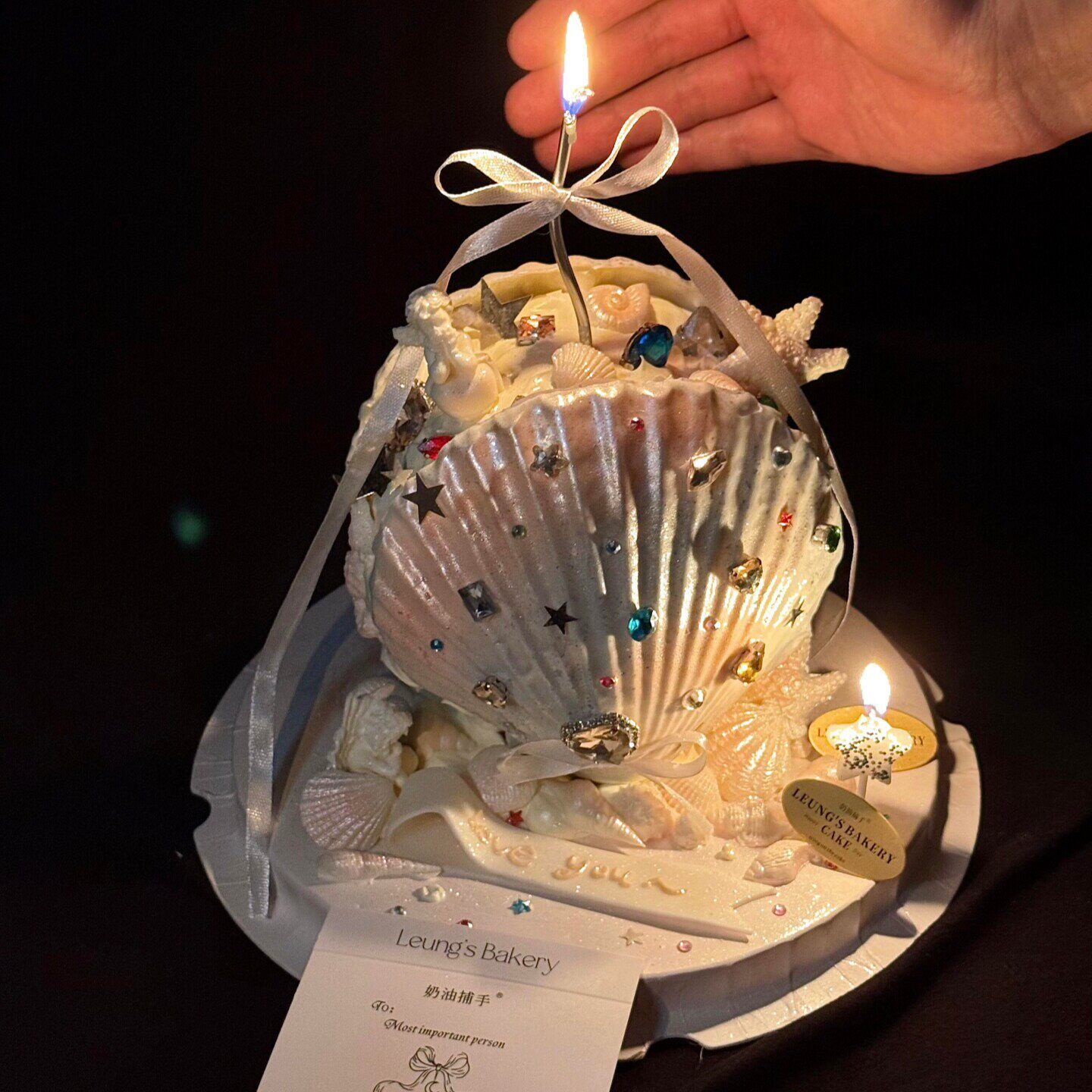网红天使大贝壳蛋糕装饰彩色钻石宝石情侣告白女生生日甜品装扮