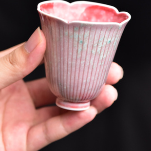风陵渡豇豆红美人醉花瓣暗刻杯主人杯茶杯景德镇陶瓷茶具