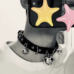 choker项圈男生项饰加长款铃铛项圈项链脖圈性感帅小狗颈环可调节
