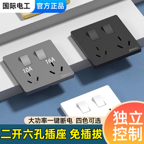 国际电工二开6孔大功率插座