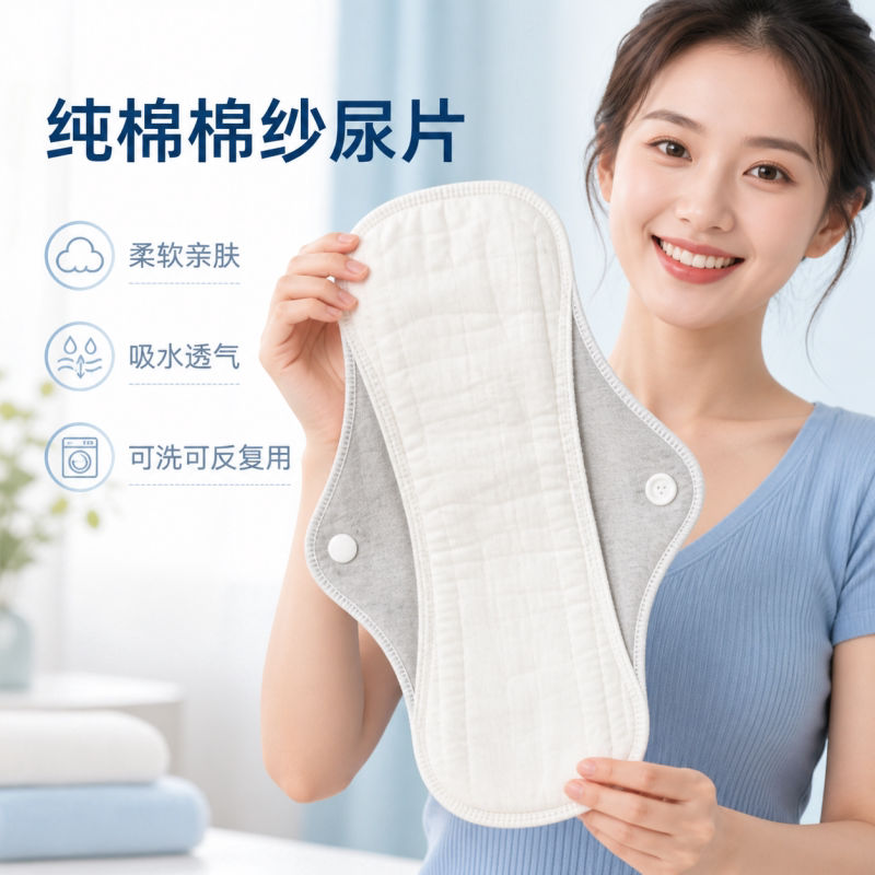 轻薄透气纯棉护垫亲肤吸水例假卫生棉垫例假漏尿护垫棉纱布可水洗