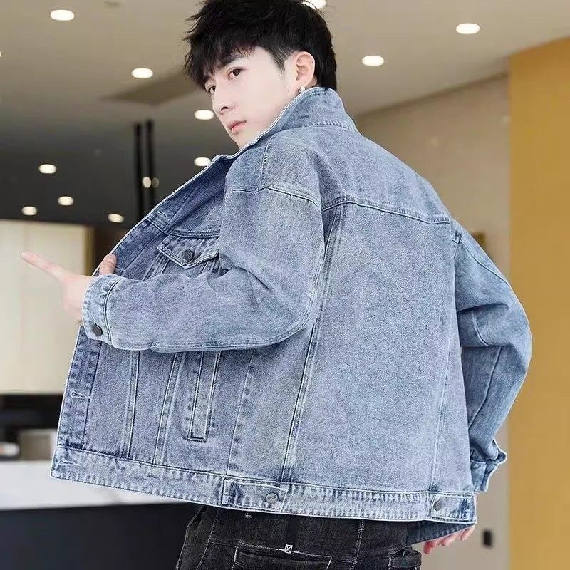 潮男新款工装牛仔夹克男士春秋款潮流韩版修身水洗蓝色帅气外套,男装,夹克,淘宝优惠券,粉丝福利购,淘宝优惠卷