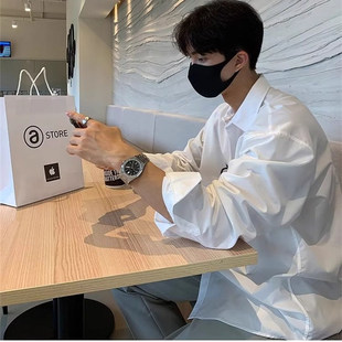 那不勒斯白衬衫男士长袖高智感春秋cityboy外套宽松西装内搭衬衣