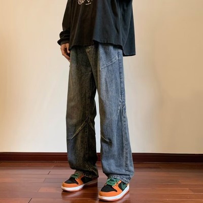 阔腿牛仔裤男款宽松直筒美式高街
