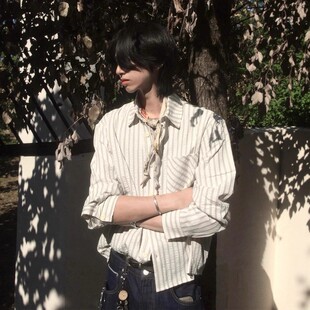 度假风男高智感cleanfit基础衬衣正肩上衣 衬衫 美式 泡泡纱长袖