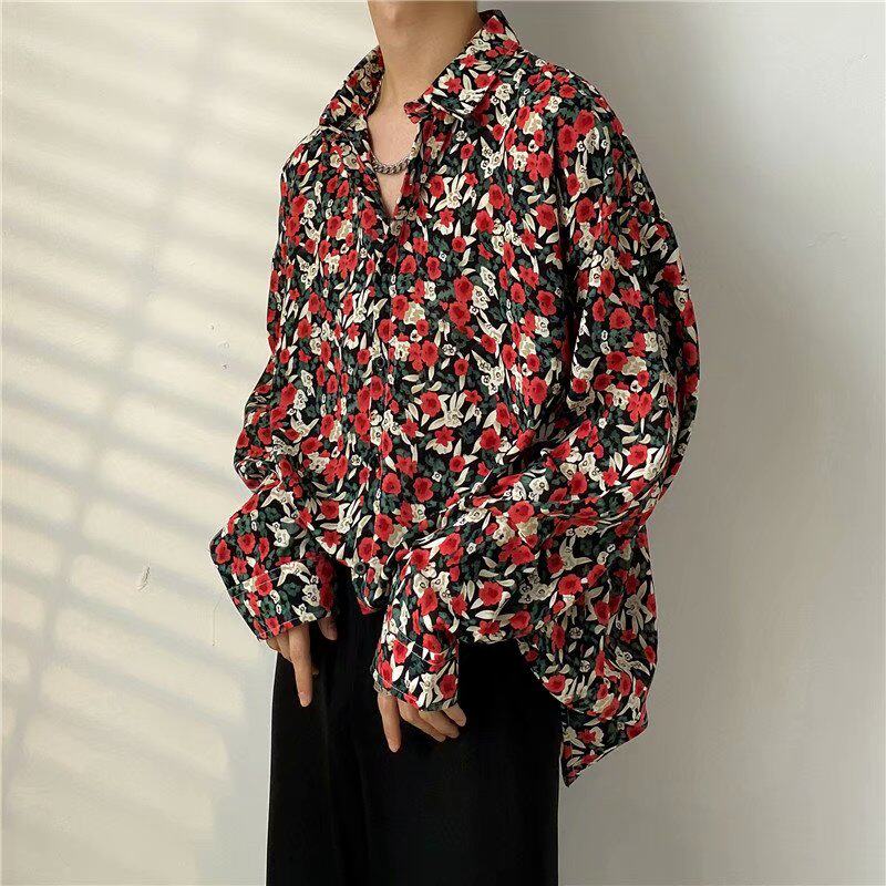 复古港风玫瑰花衬衫男长袖夏威夷泰国气质印花港味碎花衬衣宽松薄,男装,衬衫,淘宝优惠券,粉丝福利购,淘宝优惠卷