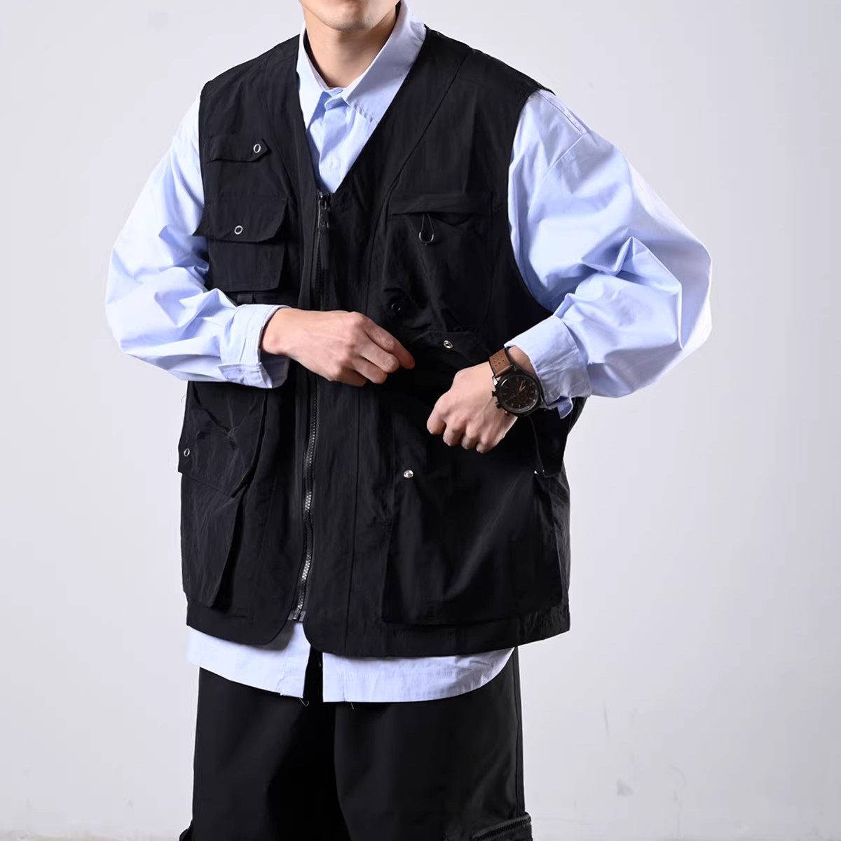 日系多口袋机能马甲V领宽松休闲工装坎肩春秋潮牌多功能背心外套,男装,常规马甲,淘宝优惠券,粉丝福利购,淘宝优惠卷