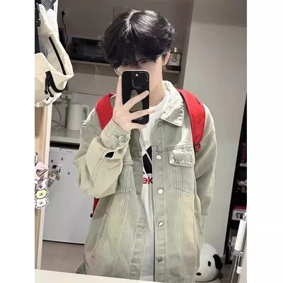 美式cleanfit黄泥色牛仔外套男款