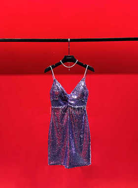 【L.K.BABY】紫色妖姬S  气质轻奢珠光人鱼姬亮片抹胸吊带裙