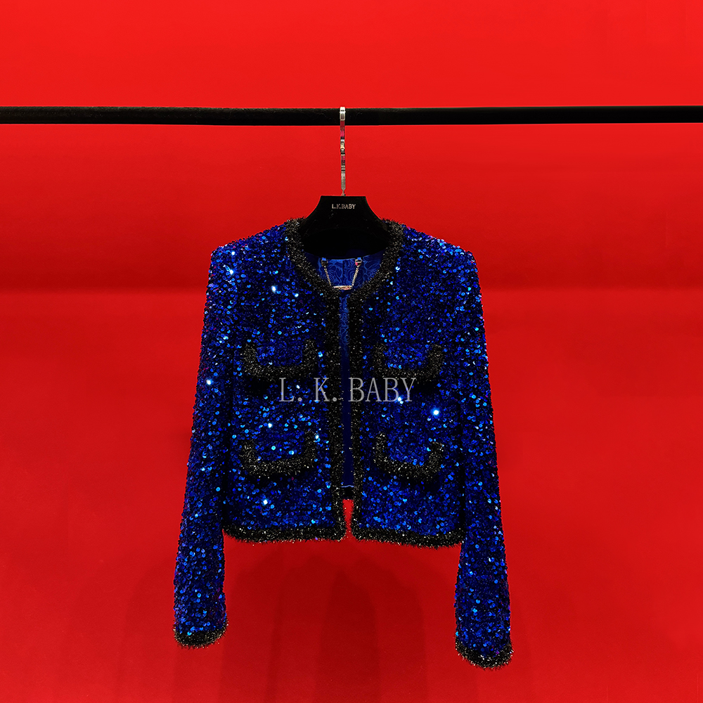 【L.K.BABY】夜蓝巴黎 Couture轻奢华丽人鱼姬细闪亮片外套设计师