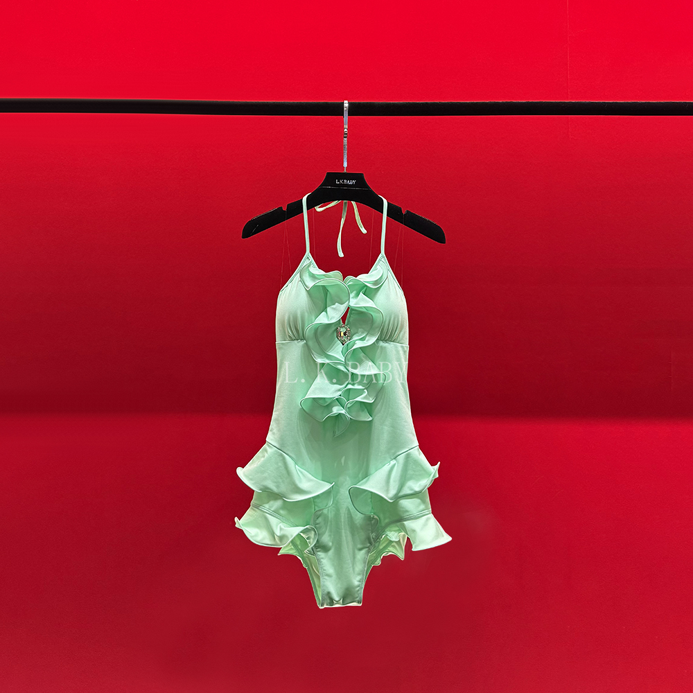 【L.K.BABY】异域风情 性感纯欲夏威夷层次荷叶边连体比基尼泳衣
