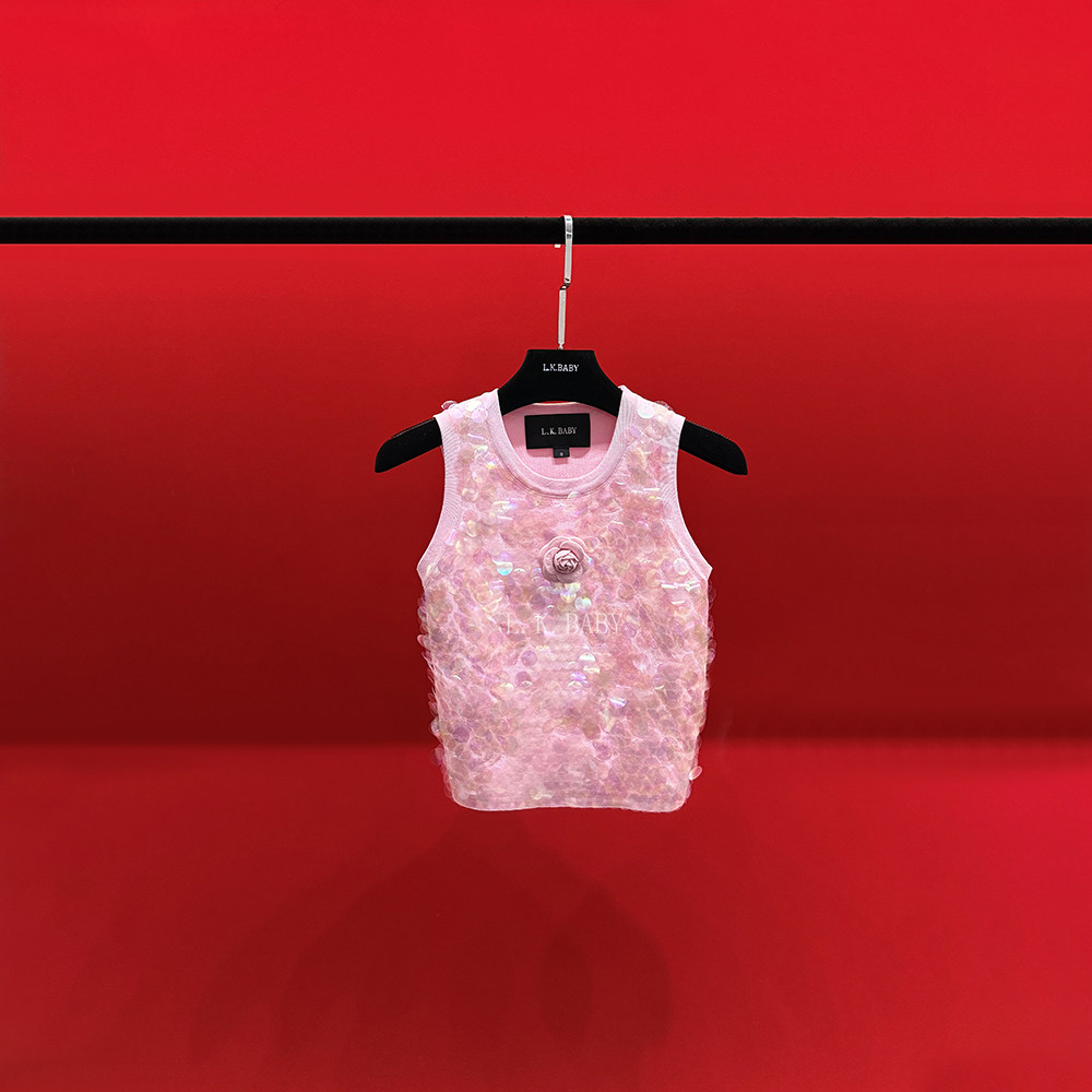 【L.K.BABY】甜言蜜语「幻粉玫瑰」立体玫瑰亮片背心M.SY-6-0033