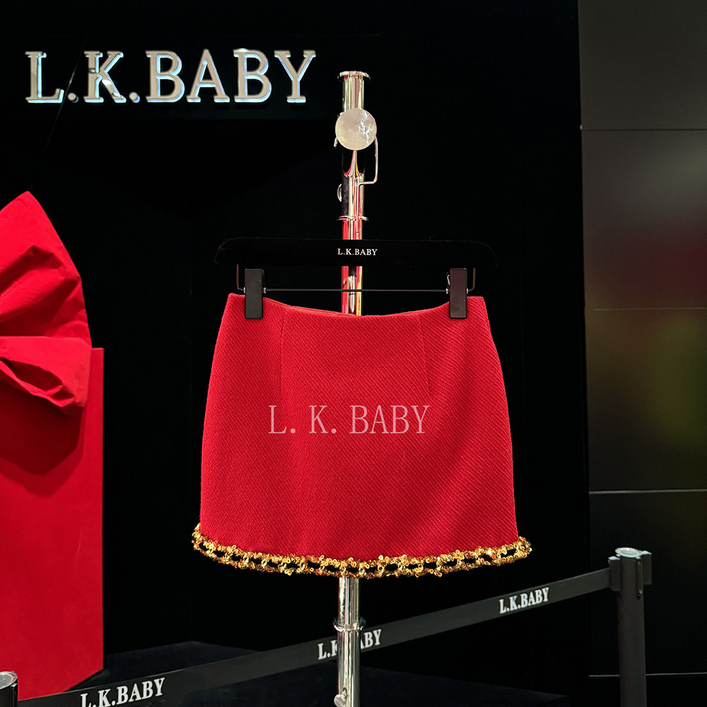 【L.K.BABY】赤热星辰S  气质时尚金边亮片设计半身裙
