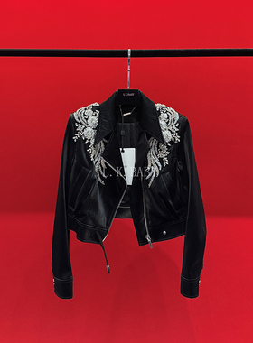 【L.K.BABY】东方美人 时髦鎏钻缀肩酷飒奢感夹克皮衣外套3276