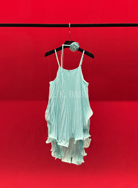 【L.K.BABY】气质如兰A 法式纯欲压褶波浪边性感度假沙滩吊带上衣