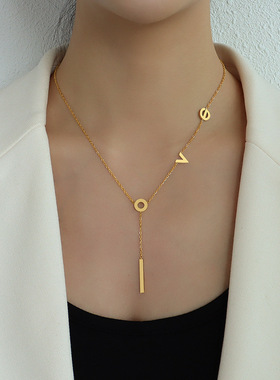 marka欧美ins冷淡风百搭钛钢镀18k金love吊坠配饰锁骨项链女饰品