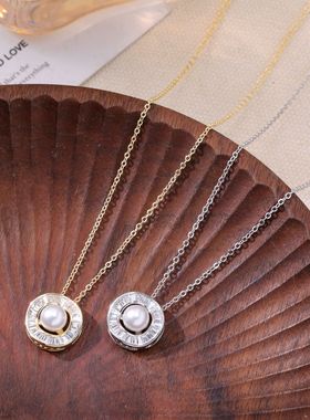 圆形锆石珍珠项链女轻奢设计高级感跨境爆款亚马逊吊坠饰品厂家