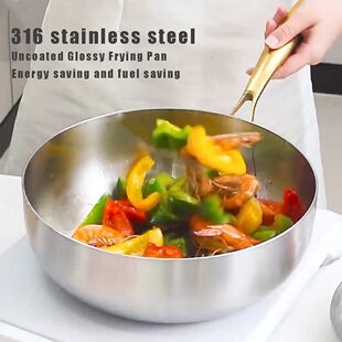 316 Deepened Stick Skille Pan Non Frying Steel Stainless Wok