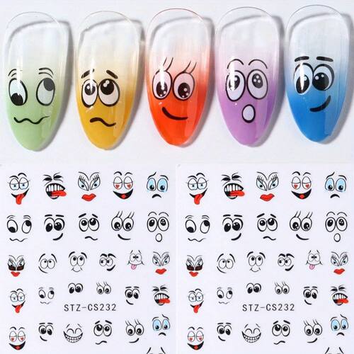 2PCS Graffiti smiley face nail stickers easy to apply for na