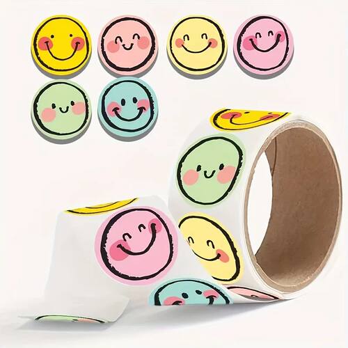 2500pcs/500pcs Colorful Round Smiley Face Stickers Suitable