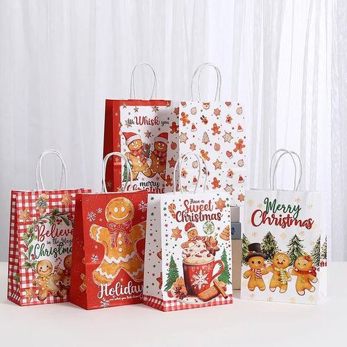 6/12/24pcs Merry Christmas Kraft paper Gift Tote Bags Packag