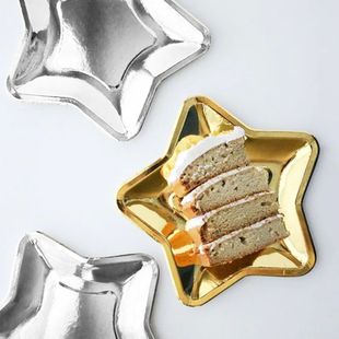 10Pcs Five Pointed Star Paper Plate Gold Silver Color Dispos
