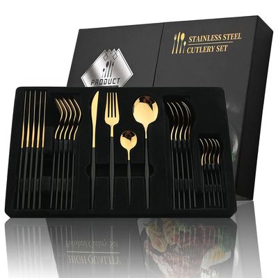 24Pcs Black Handle Golden Cutlery Set Stainless Steel Knife