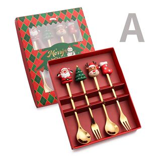 Christmas Spoon and Fork Set, Christmas Tree Dessert Spoon,