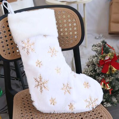 Snowflake Embroidery White Christmas Stocking Furry Sequined