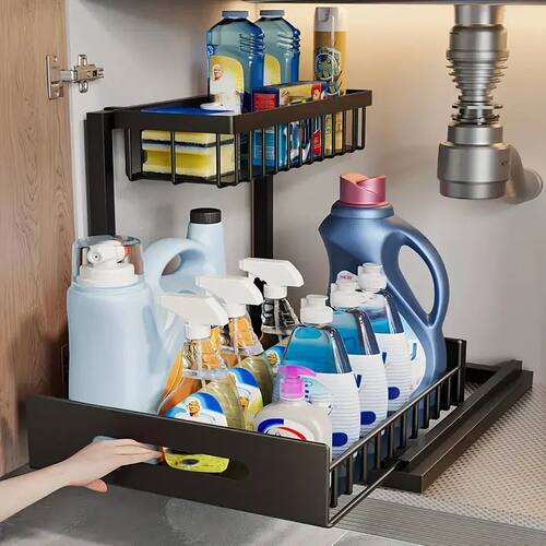 Under Sink Organizer Pull Out Cabinet Organizer 2 Tier Slide