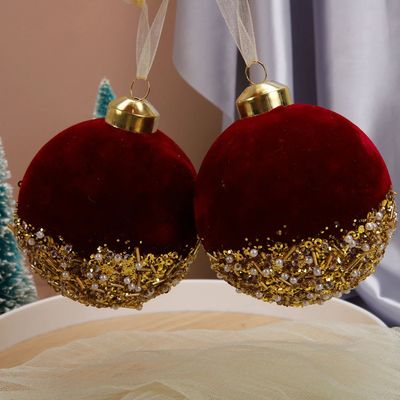 3inch Red Christmas Balls Ornaments Red Glitter Sequin Velve