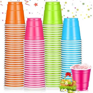 200Pack 2OZ Party Cups Plastic Shot Glasses Pink Disposable