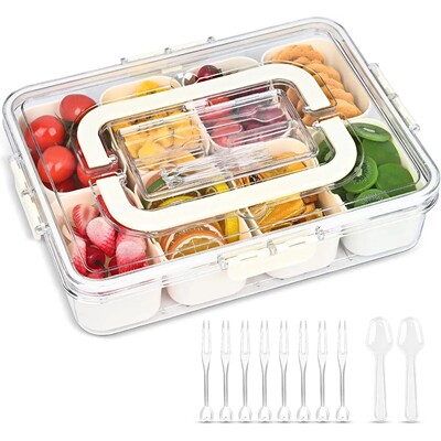 Portable Snackle Box Container Divided Serving Tray with Lid