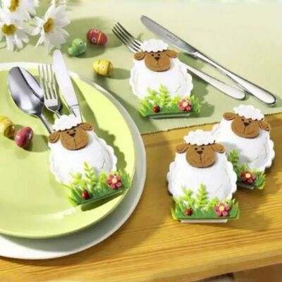 4Pcs/set Easter Knife Fork Bags Non-woven Cartoon Sheep East