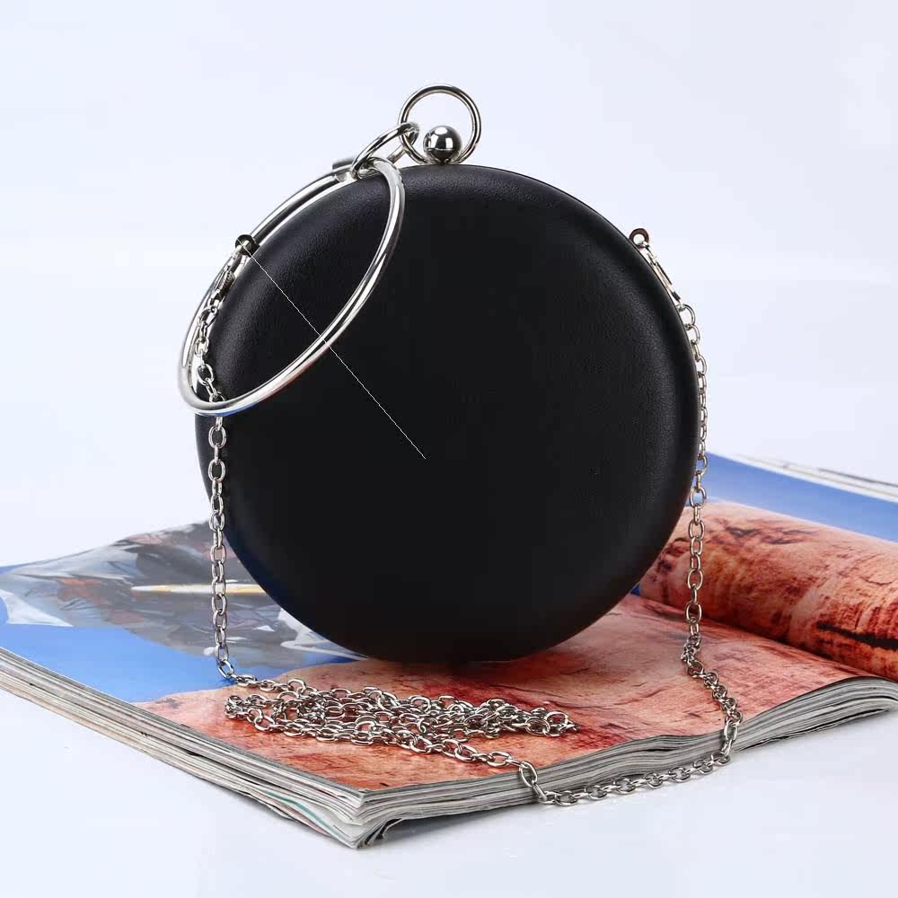 pu round dinner bag handmade simple banquet clutch bag