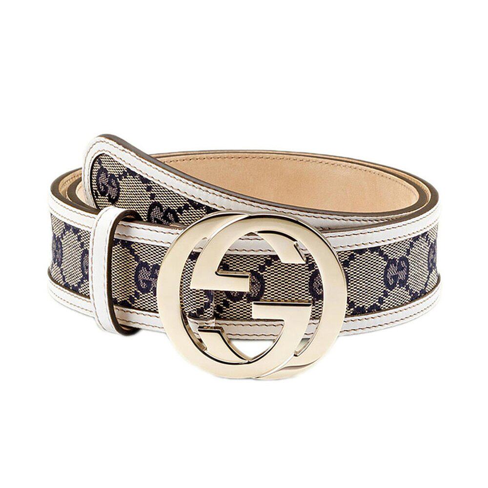 GUCCI 古驰 女士腰带浅米色拼蓝色 114876-FWCGG-4085
