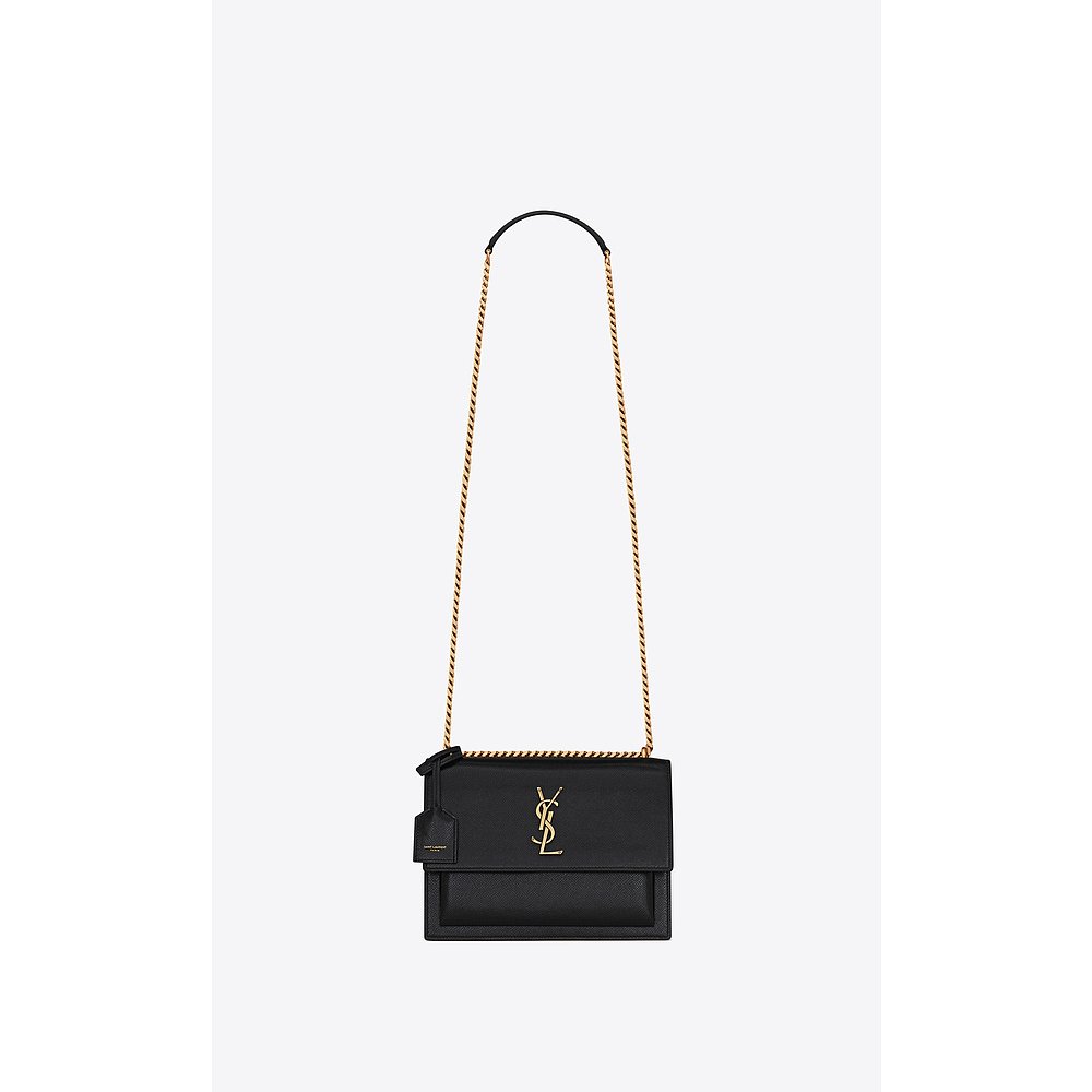 YSL(圣罗兰) 女士SUNSET中号涂层BARK皮革链条包