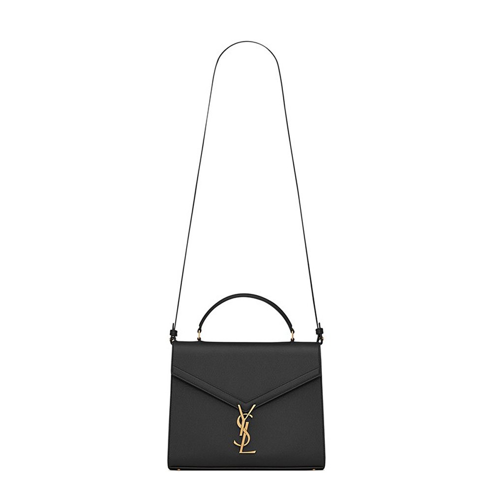 YSL/圣罗兰 23新款 女士中号黑色小牛皮金色饰面翻盖单肩包