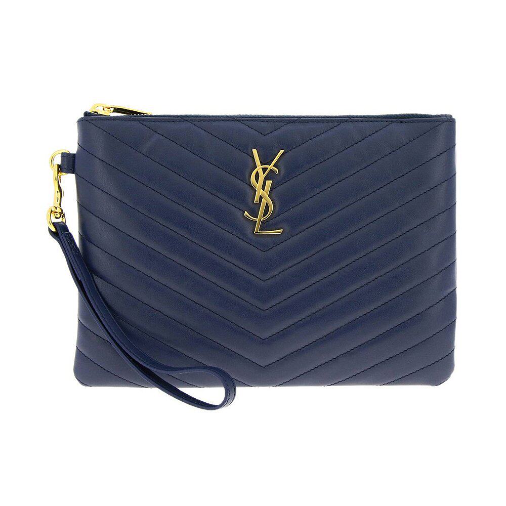 YSL 女士深蓝色绗缝拉链手拿包 379039-CWU01-4117